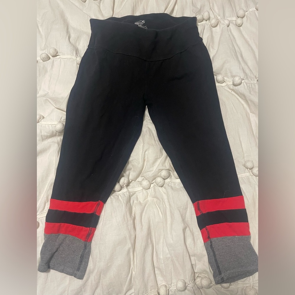 ACX Active Stylish Black and Red Leggings Size M